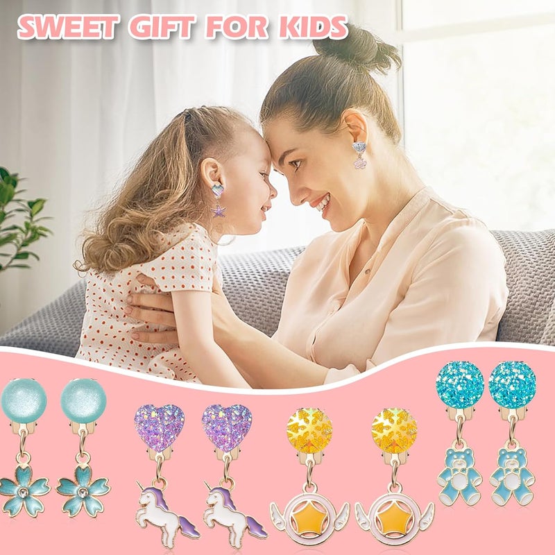 ERDOGLY Clip On Earrings for Girls, 10/12 Pairs Kids Clip On Earrings for Toddler Party Favor, Stick on Earring Jewelry Set for Little Girl Princess Play Ages 3-12 - Image 5